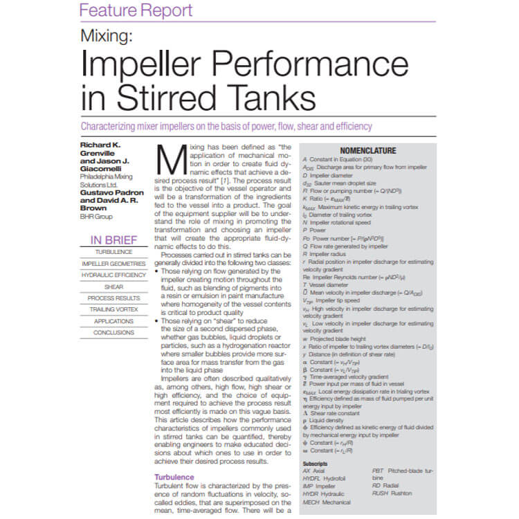 Impeller Perfomance in Stirred Tanks
